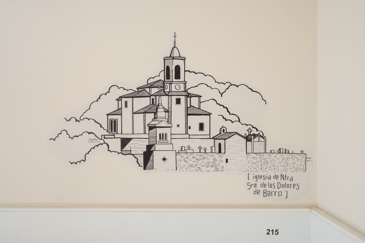 Fotografía detalle de una ilustración pintada en la pared de la Iglesia de Nuestra Señora de los Dolores de Barro.