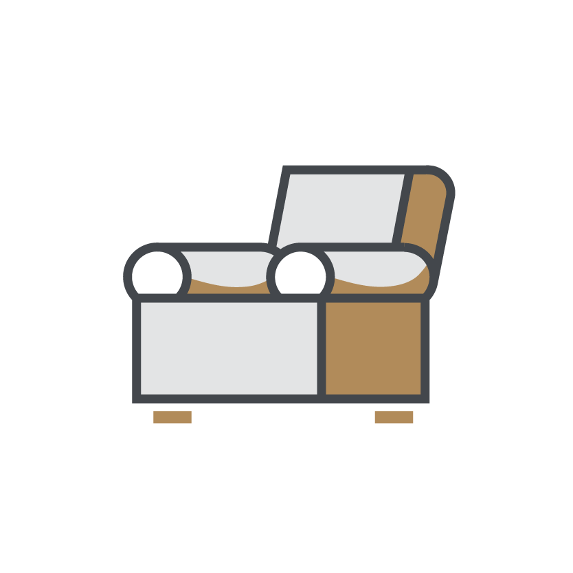 Icono de zona de descanso compuesto por un sillón.